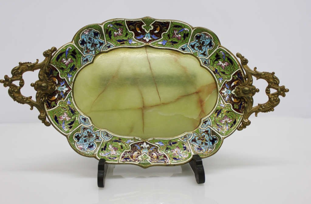 Antique Enamel and Alabaster Tray (1 of 4)