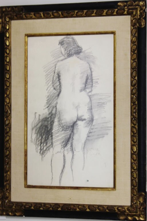 Raphael Soyer, Charcoal on Paper, Nude Woman: Signed lower right. Height: 13 inches. Length: 22 inches.