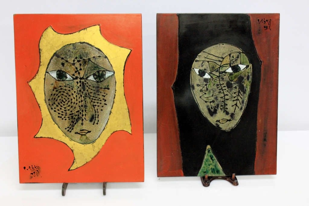 Two Hand-Painted Plaques "Day and Night" (1 of 5)