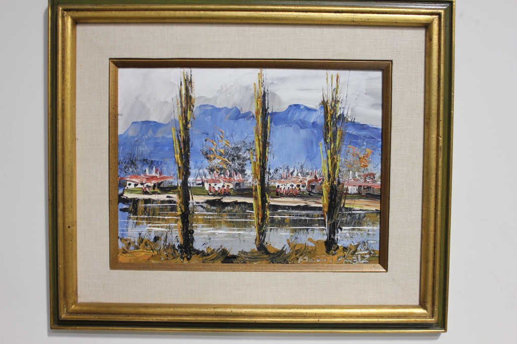 Oil on Board "Scene at the Golan Heights Israel": Impressionist Scenic Painting, Oil on Board. Signed. Artist Morris Katz. Width: 15.5 inches. Height: 11.5 inches.