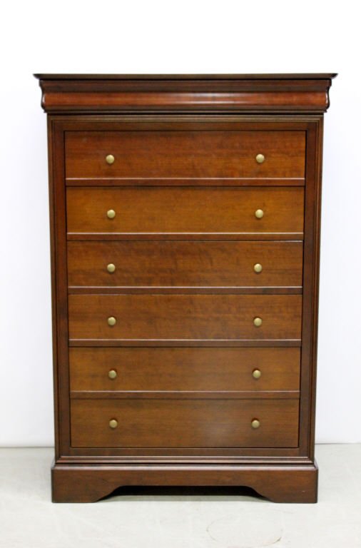 'Grange' Fruitwood 6-Drawer Chest: Made in France. Height: 53 inches. Width: 26 inches. Depth 20 inches.