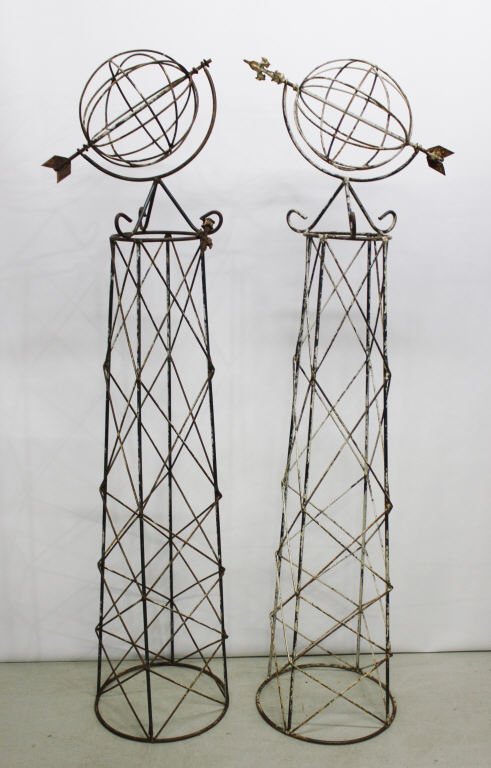 Pair of Antique Iron Orreries: Height 72 inches Width 16 Inches