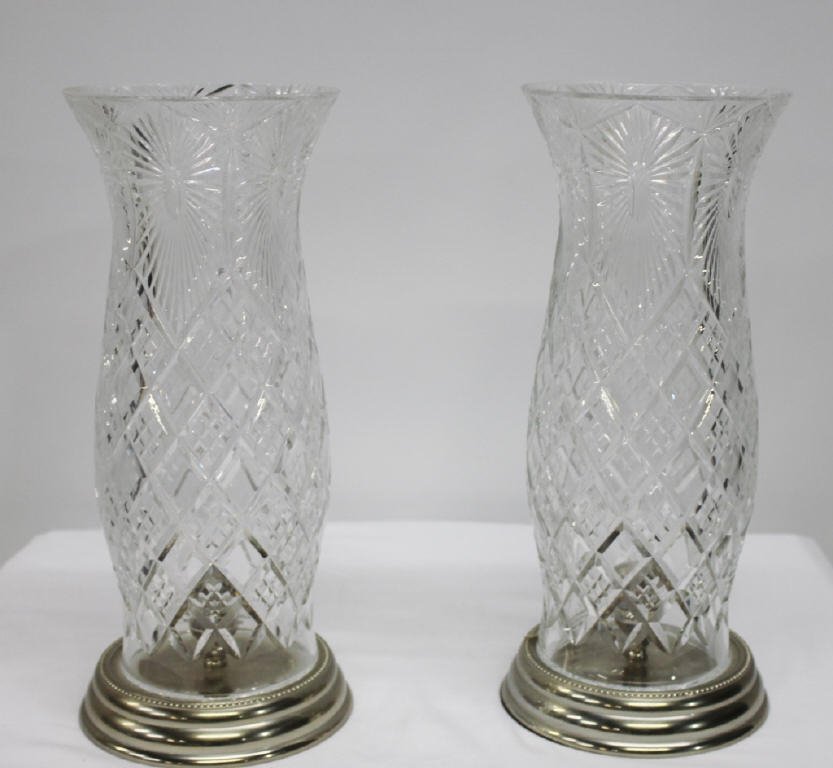 Pair of Waterford Cut Crystal Hurricane Lamps (1 of 6)