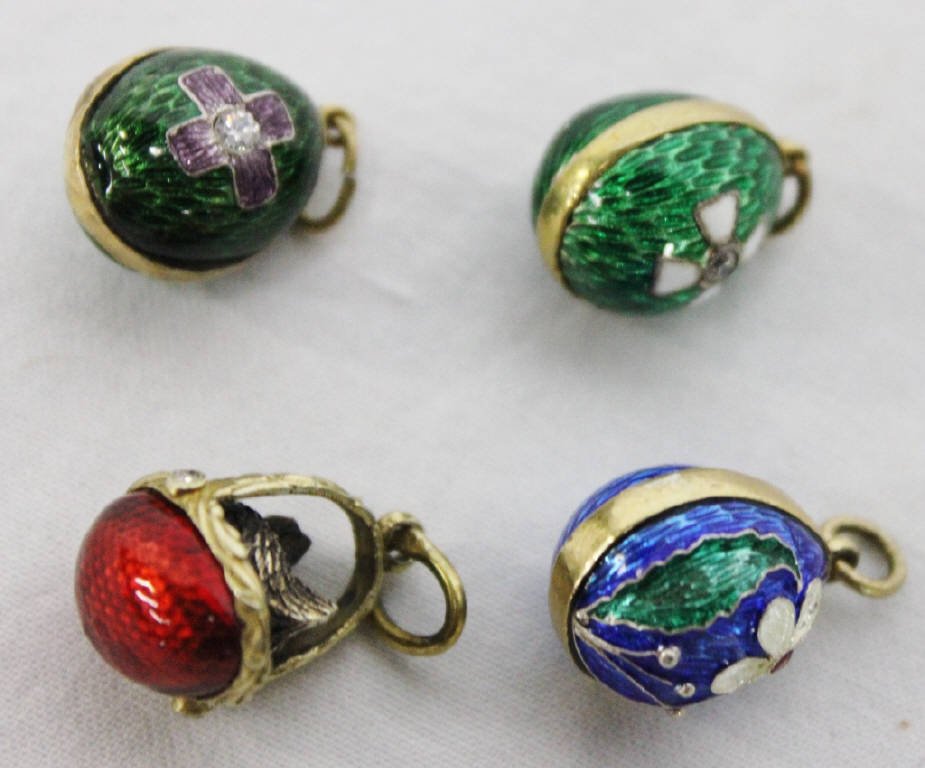 Four Golden Enamel Russian Egg Pendants (1 of 6)