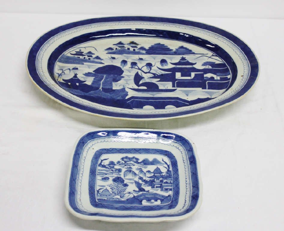 Large Canton Platter and Square Dish (1 of 4)