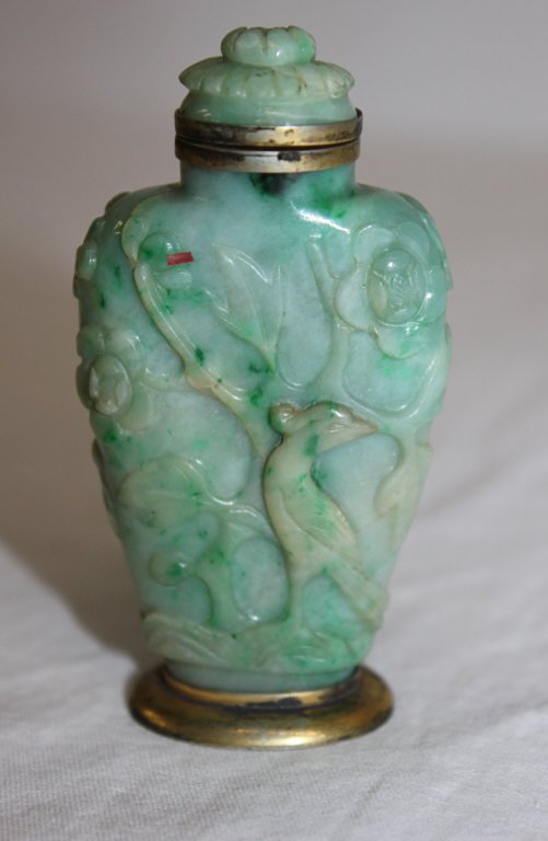 Carved Jade Snuff Bottle: Height 3 inches