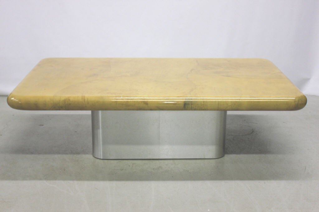 1970's Brushed Aluminum Low Table Goat Skin top (1 of 5)