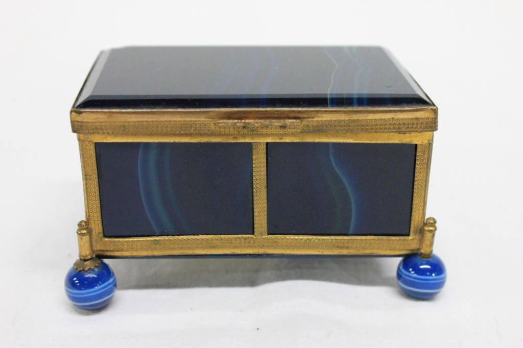 Antique Continental Brass & Agate Box (1 of 6)