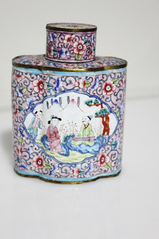 Antique Asian Enameled Rose Floral Tea caddy (1 of 7)