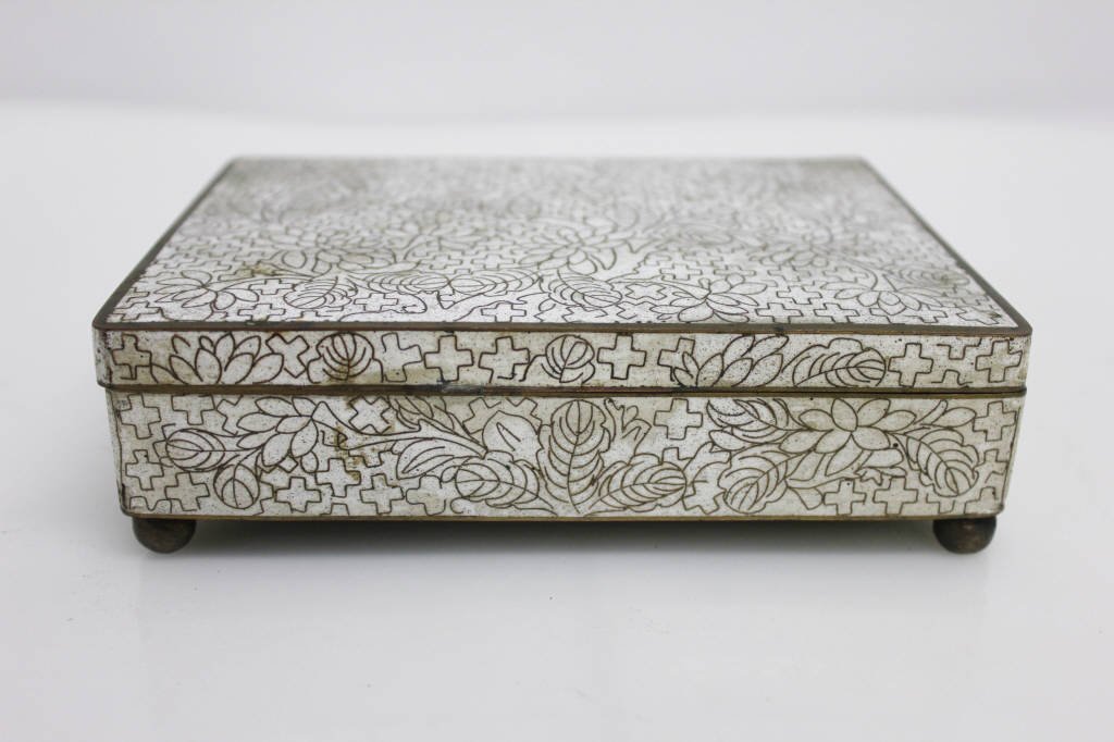 Chinese Cloisonne Gilded Box w lotus Motif (1 of 5)