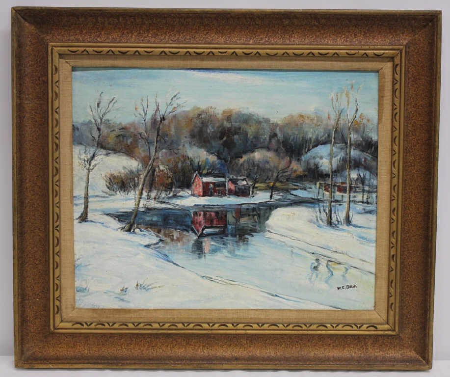 Oil on Masonite, Winter Scene, W.W. Baum (1 of 7)