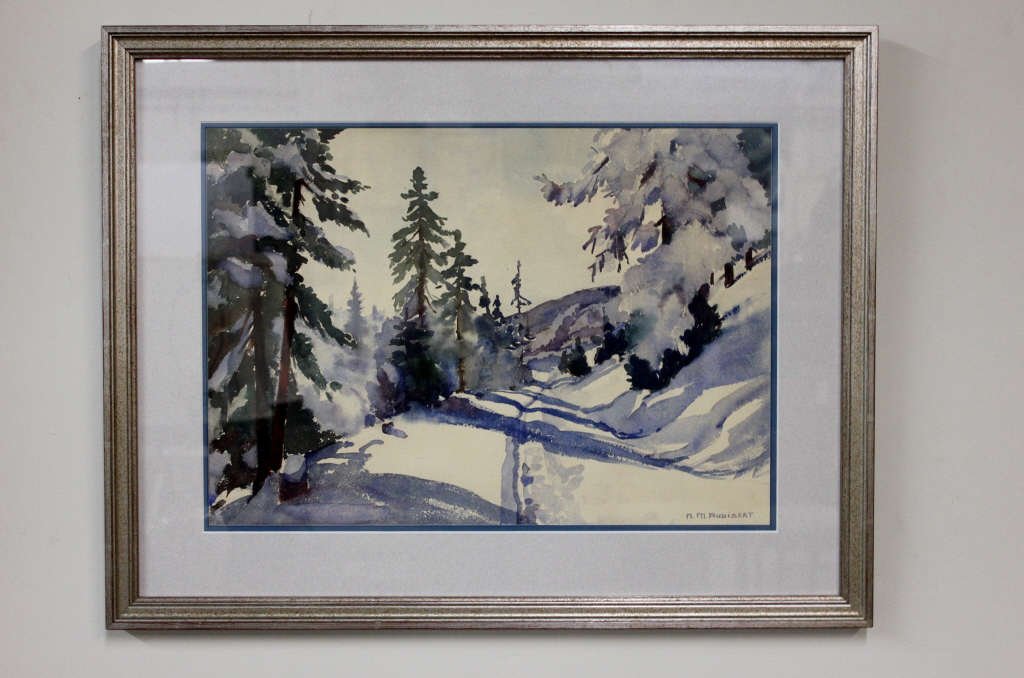 Watercolor on Paper, German Winter Scene, 1946: Height: 13 inches. Width: 18.5 inches.
