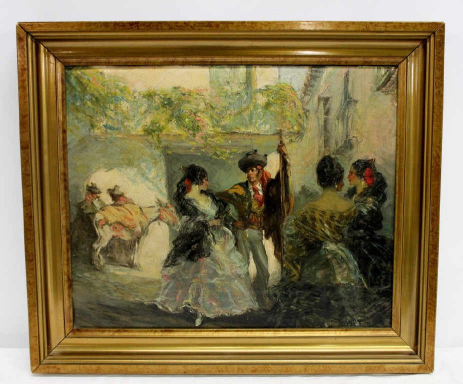 Oil on Canvas Spanish Scene Signed LR (1 of 6)