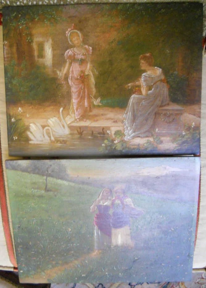 Pair Oil Paintings, Italian genre, P. Celomini: Pasquale Celomimi att. verso Italian school, 20th century. 8 X10 ins. Unframed.