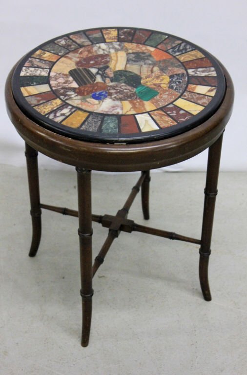 Wood Stool with Mosaic Marble Inlay Top (1 of 3)