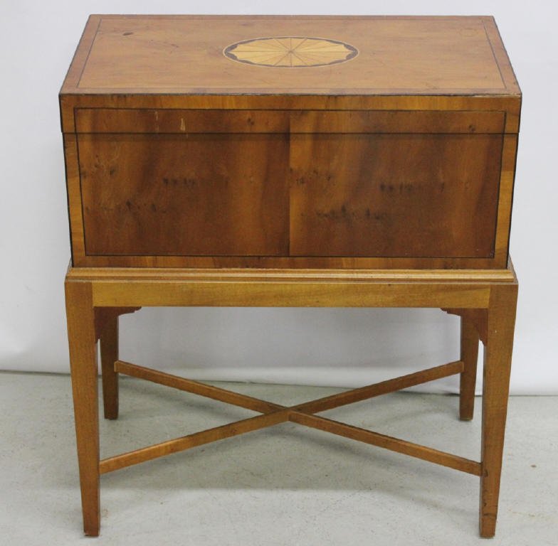 Burled Wood Chest with Inlaid Wood, on Legs (1 of 5)