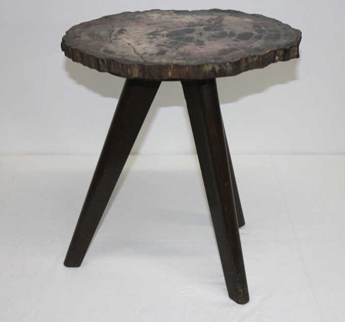 Zambezi Petrified Wood & Agate Stool w Wooden Base (1 of 3)