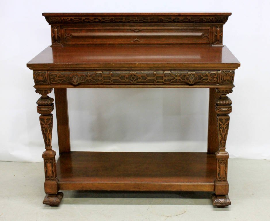 Carved Oak 1-Drawer Console (1 of 8)