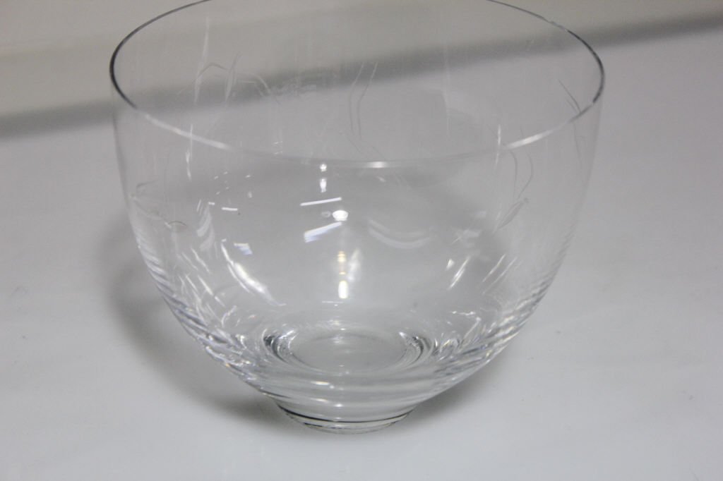 Orrefors Art Glass Bowl w Bird Motif Marked 1597: Height: 4.5 inches. Diameter: 5.5 inches. One chip on rim.