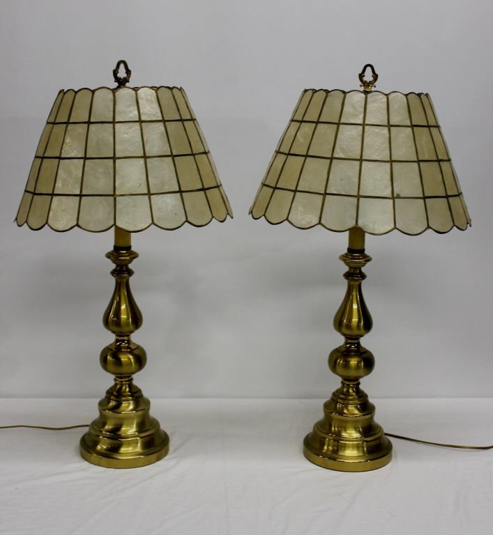 Pair of Brass Lamps: Height: 31 inches. Diameter: 12 inches.