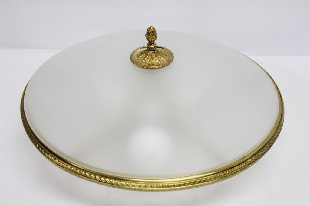 Vintage Gilded Brass & Frosted Glass Light Fixture (1 of 4)