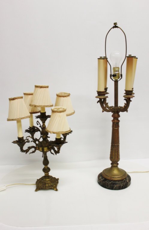 Pair of 5-Armed Carved Bronze Candelabra Lamps (1 of 6)