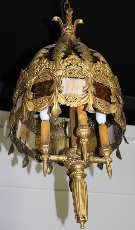 Victorian Gilt Pendant Chandelier: Height: 30 inches. Diameter: approx. 17 inches.