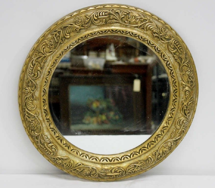 Small Gilded Carved Wood Round Mirror (1 of 3)