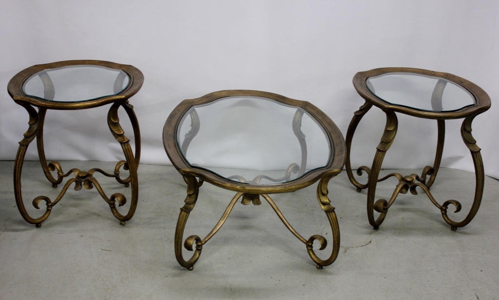 Metal & Glass Ovular Coffee Table & 2 End Tables (1 of 5)