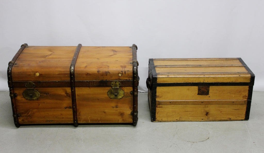 Two Antique Wooden Trunks w Metal Hardware (1 of 10)