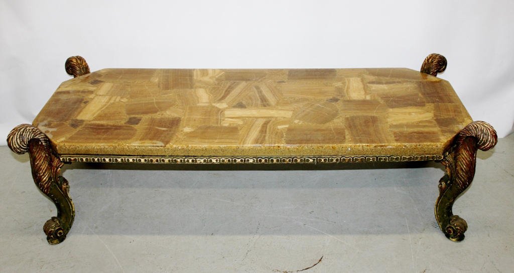 Composite Coffee Table on Ornate Carved Wood Legs (1 of 7)