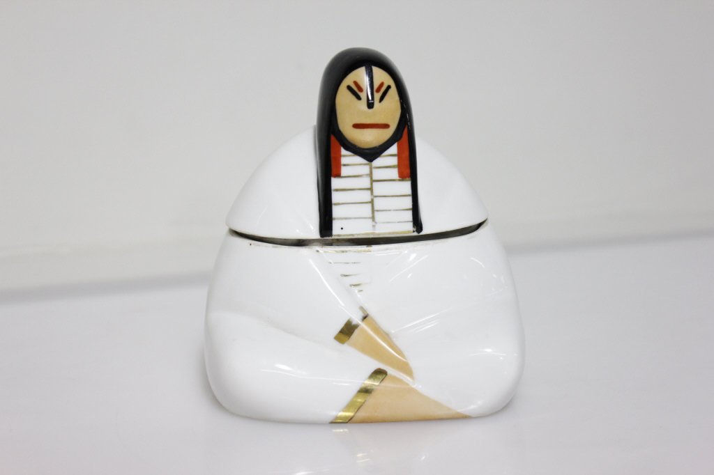 Roby Paris France Porcelain Native American Jar: 1 small chip Height: 5 inches.