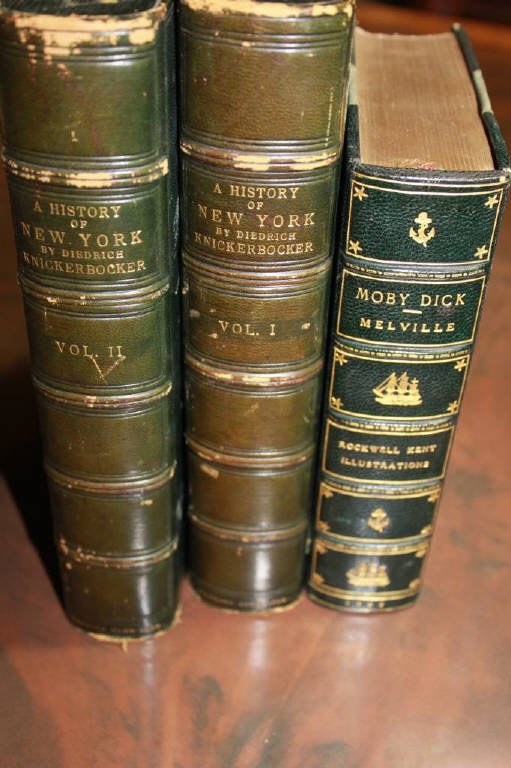 2 Knickerbocker Books and 1 Moby Dick: Grolier Club (Irving Washington), A History of New York (from the beginning of the World to the End of the Dutch Dynasty, By Diedrich Knickerbocker, rubricated titles, illustrated with frontispieces p