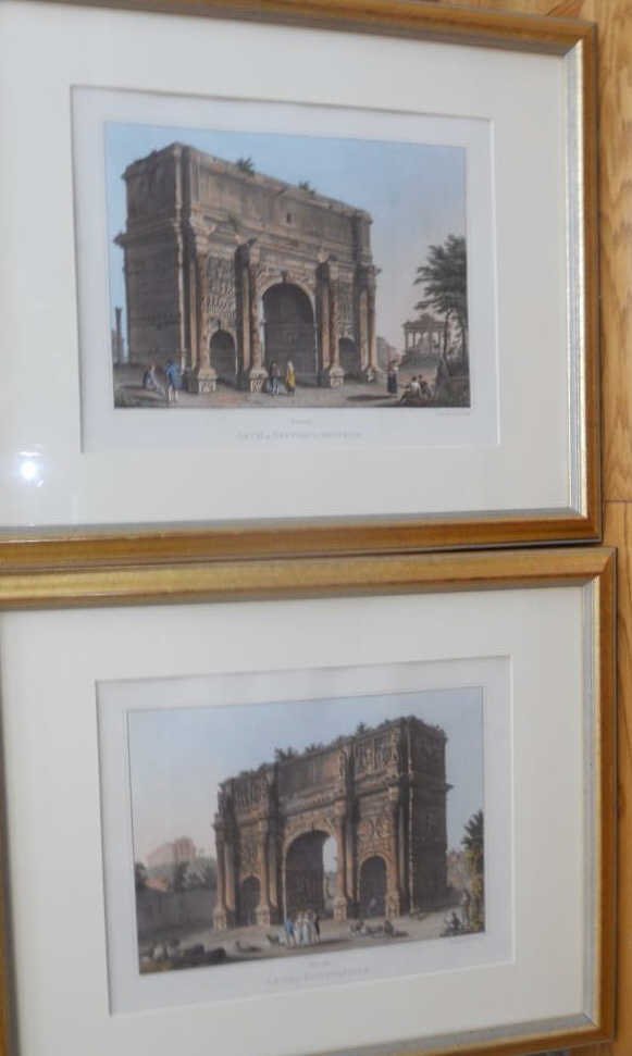 Pair Hand-Colored Lithographs, Roman Views (1 of 3)