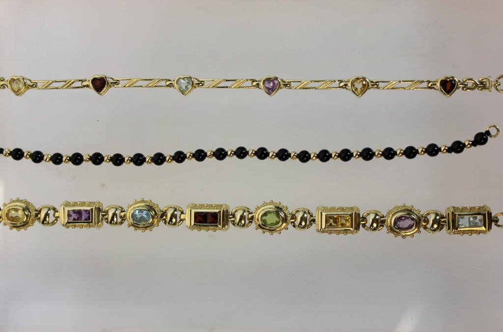 Three 14kt Gold and Semi-Precious Stone Bracelets (1 of 4)