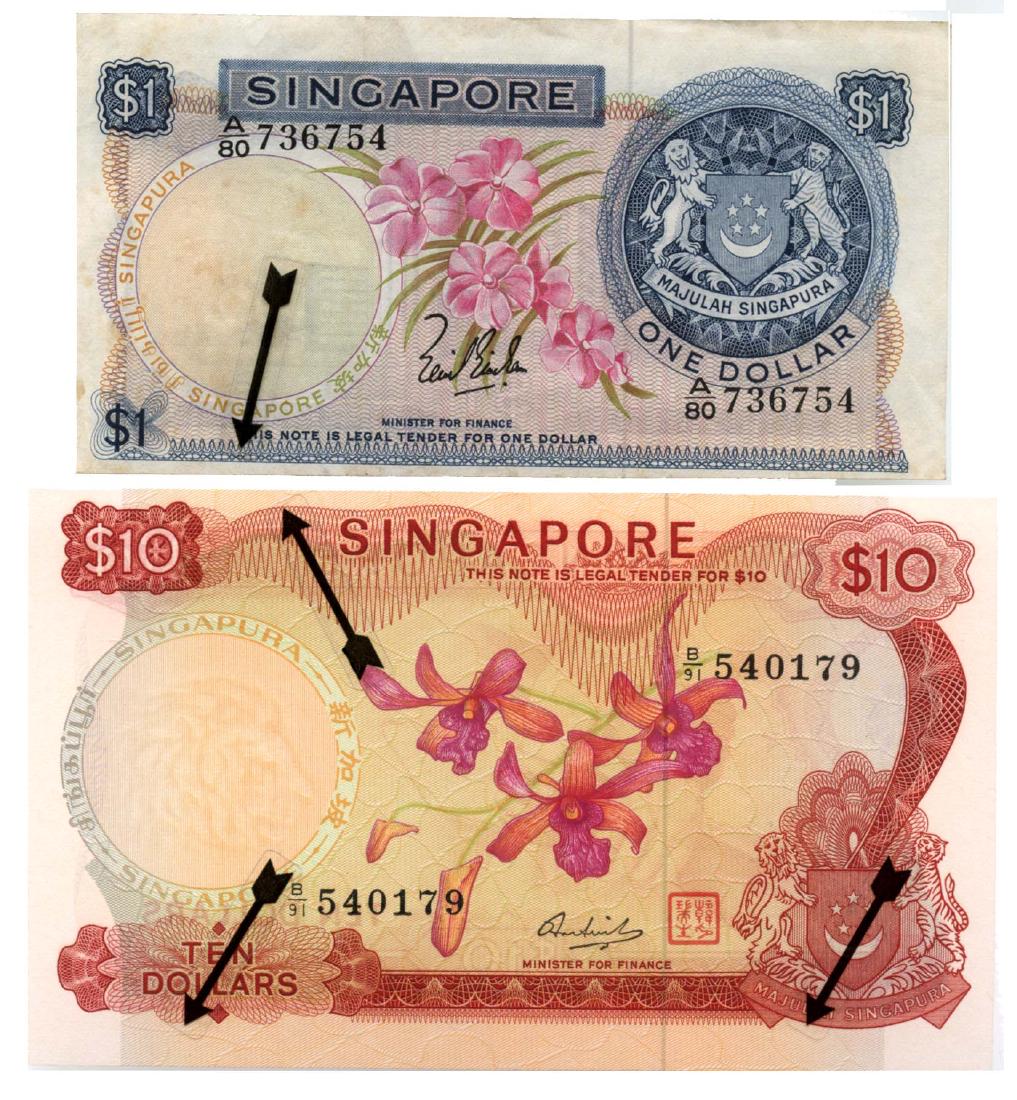 SINGAPORE $1 LKS & $10 HSS seal Error note (1 of 1)