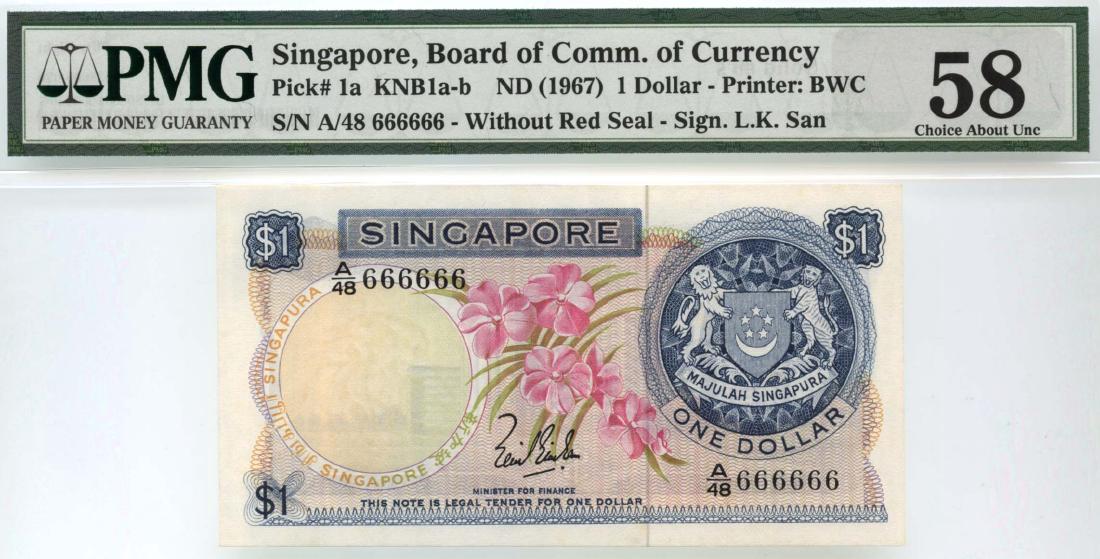 SINGAPORE $1 LKS A/48 666666 (1 of 1)