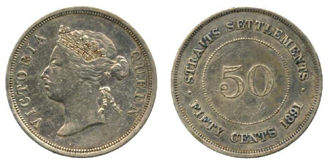 STRAITS SETTLEMENTS Silver 50 cents 1891 (1 of 1)