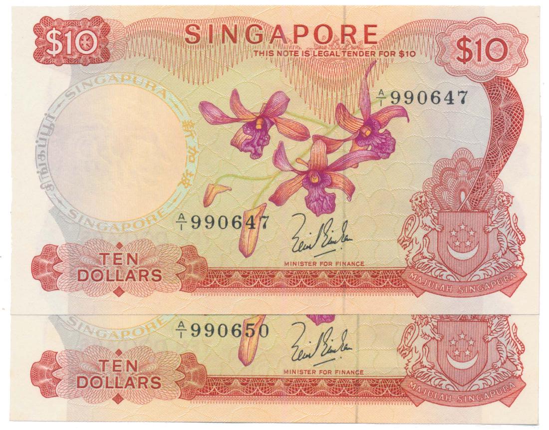 SINGAPORE Orchid $10 A/1 990647 & 990650 (1 of 1)