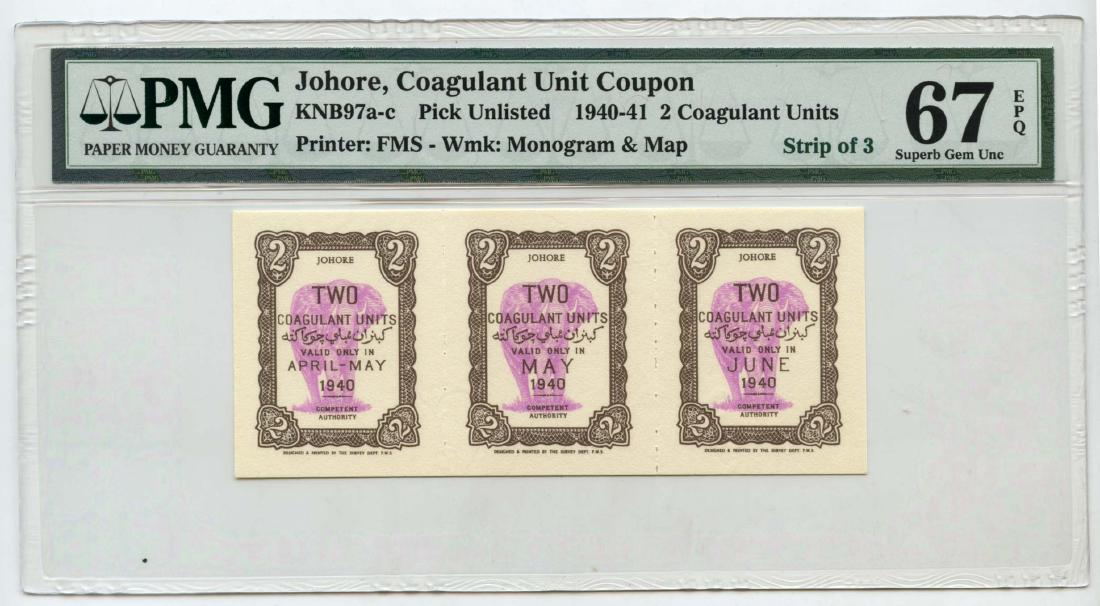 MALAYA 2-Coagulant Coupon Apr-Jun 1940 Strip (1 of 1)
