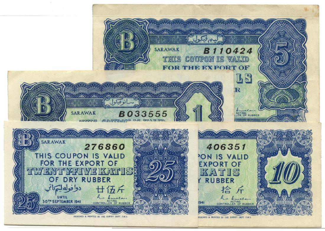 MALAYA Sarawak: Rubber Coupons avrious (1 of 1)