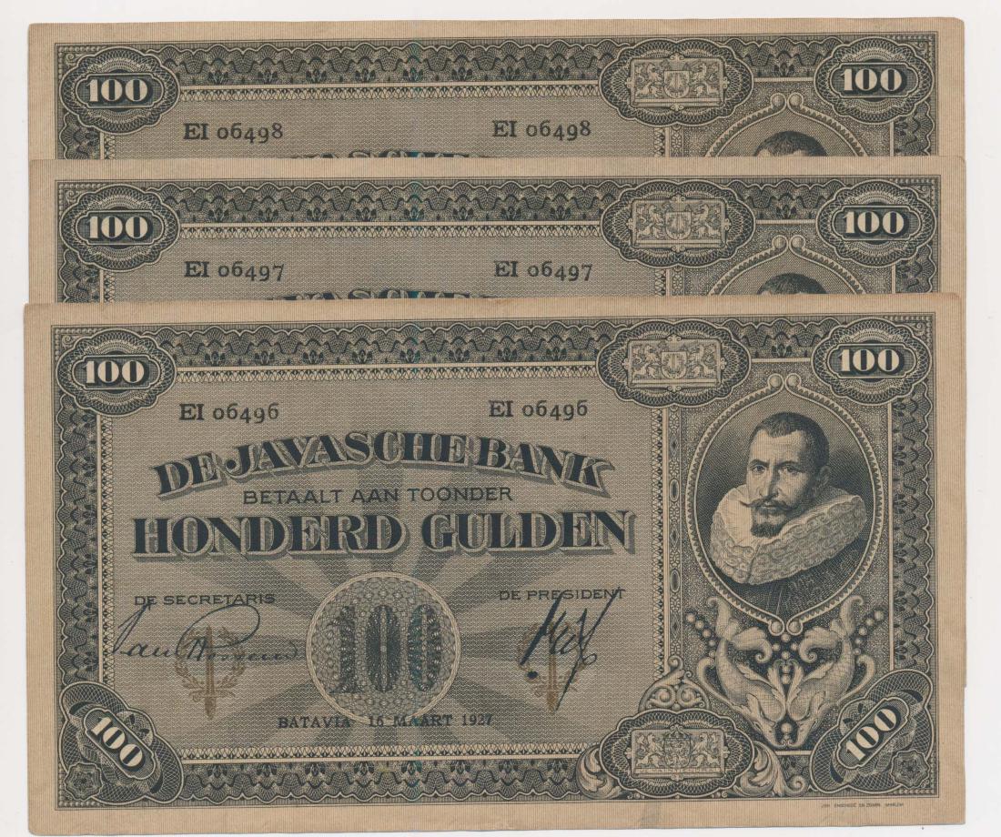 NETHERLANDS INDIES 100-Gulden EI 06496-98 (3pcs) (1 of 1)