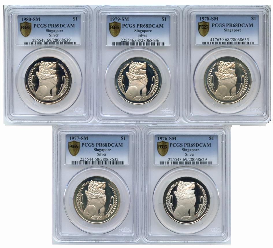 SINGAPORE Silver Merlion Dollar (5pcs) (1 of 1)