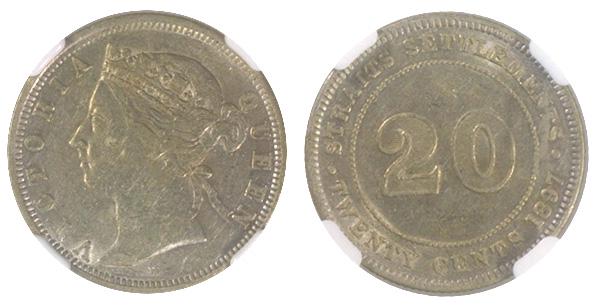STRAITS SETTLEMENT Victoria Silver 20-Cents 1897H. NGC (1 of 1)