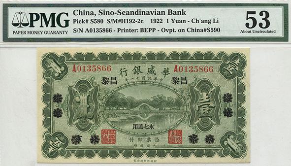 FOREIGN BANKS Sino-Scandinavian Bank 1-Yuan 1922 (1 of 1)