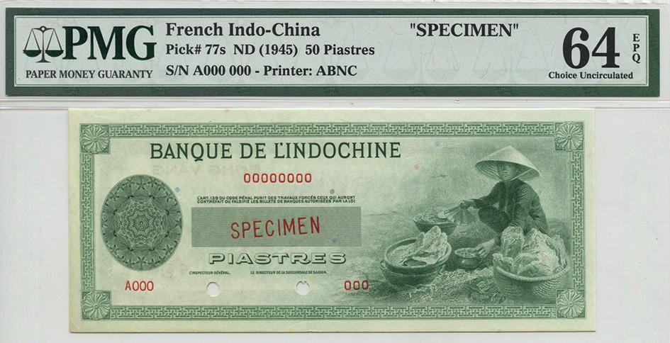 FRENCH INDO-CHINA Banque De Lâ€™Indochine Specimen (1 of 1)