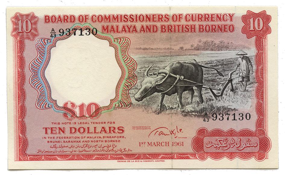 MALAYA, BRITISH BORNEO Buffalo $10 1961 A/43 937130 (1 of 1)