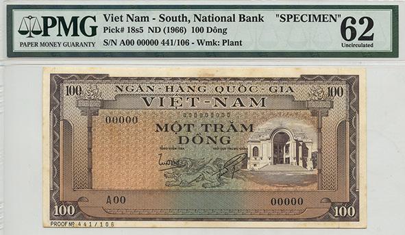VIETNAM National Bank Specimen 100-Dong ND (1966) (1 of 1)