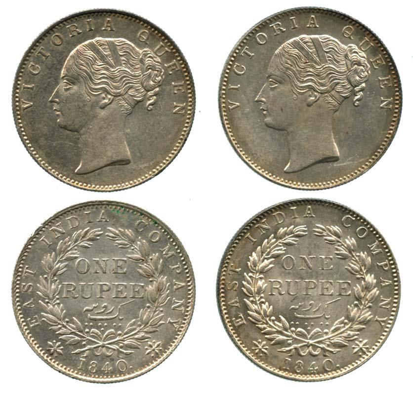 HONG KONG Victoria Silver 1-Rupee 1840. UNC  (2pcs) (1 of 1)