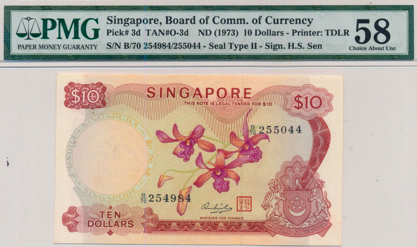 SINGAPORE Orchid Series $10 HSS with seal Error Note (1 of 1)